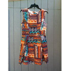 Forever 21 Boho Aztec Print Summer Dress M Orange Blue White Fit and Flare